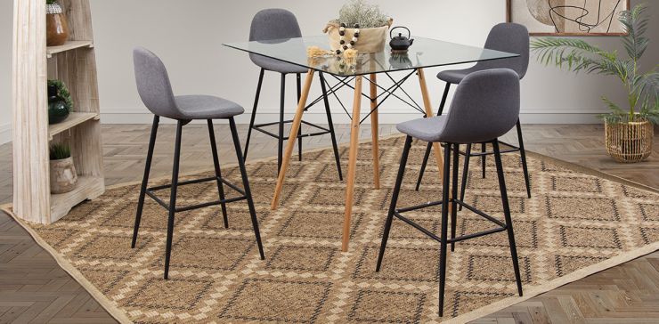 Comedor Bar Cuadrado Atlas Con Bancos Arlo Gris