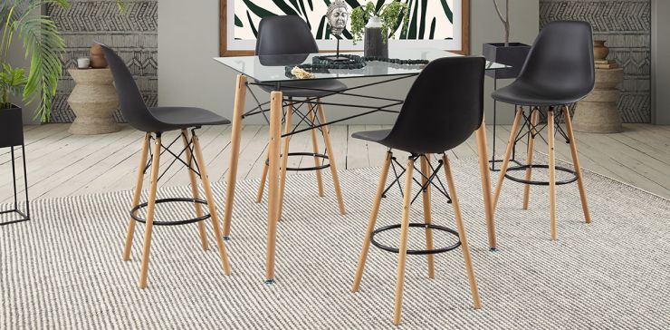 Comedor Bar Rectangular Atlas PL Con Bancos Negros