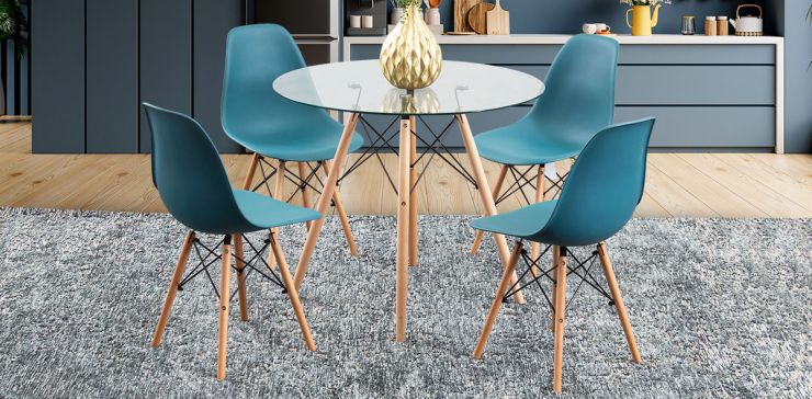 Comedor Redondo Con Sillas Atlas Azul