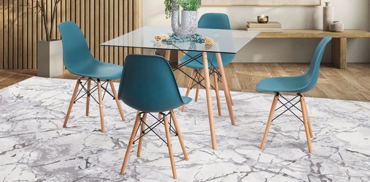 Comedor Cuadrado Atlas Con Sillas Azul