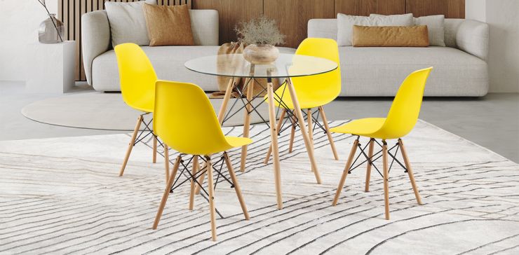 Comedor Redondo Con Sillas Atlas Amarillo