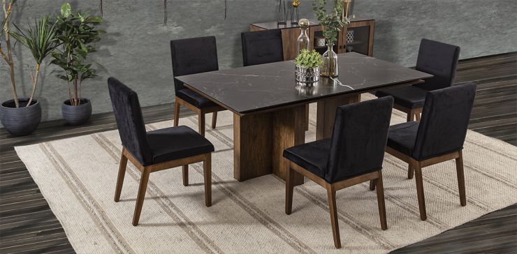 Comedor Birmania Negro 7 Piezas