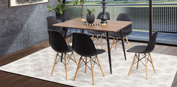 Comedor Rectangular Marla Con Sillas Atlas PL Negro 7 Piezas