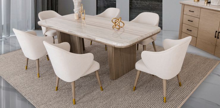 Comedor Rectangular De Mármol Tinnie CL Gris 7 Piezas