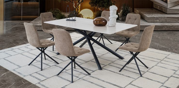 Comedor 180 X 100 Cm Traver Beige 7 Piezas