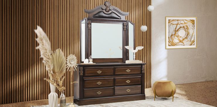 Cómoda Con Espejo Inglesa Café Nogal