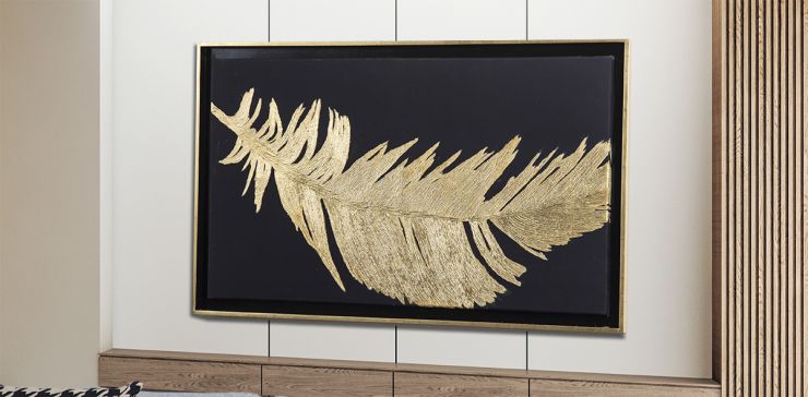 Cuadro Decorativo Pluma Dorada Oro