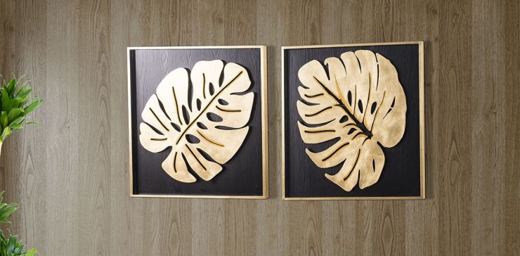 Cuadro Al Oleo Parota Hoja De Leon Negro Set 2 Piezas