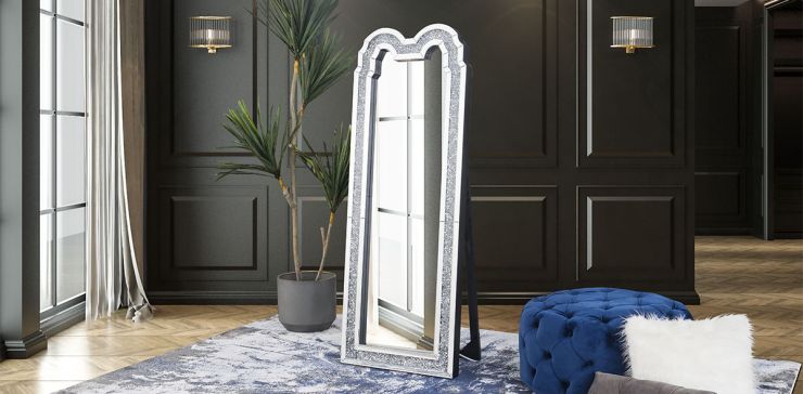 Espejo de Piso con Sistema de Luz Led Glam Plata Cristal