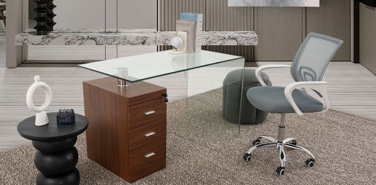 Escritorio Cristal Curvo Barton Con Cajones 