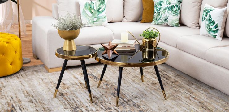 Juego De Mesas De Centro Pirita Dorado 2 Piezas