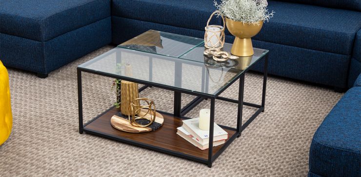 Juego De Mesas Rectangular Cristal Curio Negro 3 Piezas