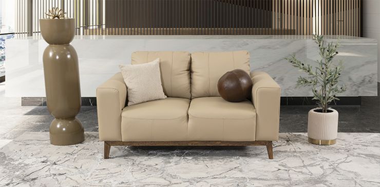 Sofá 2 Plazas Piel Littio Beige