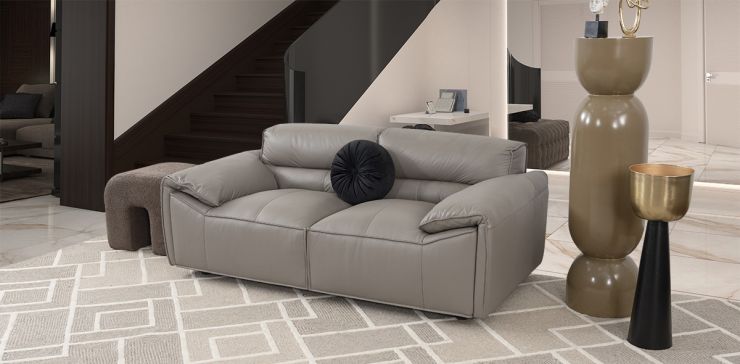 Sofá 2 Plazas Piel Wickens Gris Oscuro