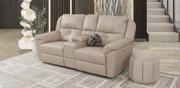 Sofá 2 Plazas Con Reclinables Eléctricos Y Consola Prescot Air Beige