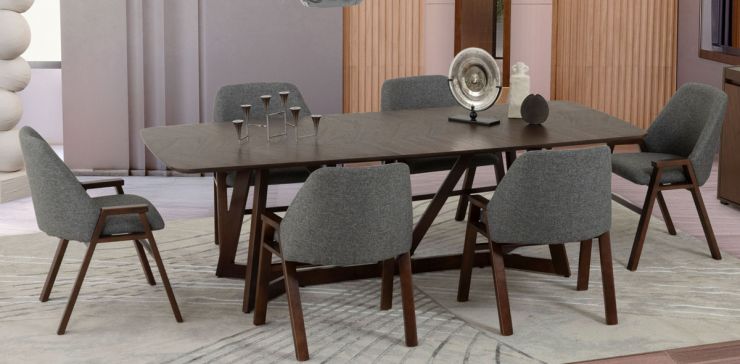 Comedor Rectangular Valenza Gris 7 Piezas