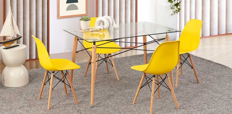 Comedor Rectangular Con Sillas Atlas PL Amarillo