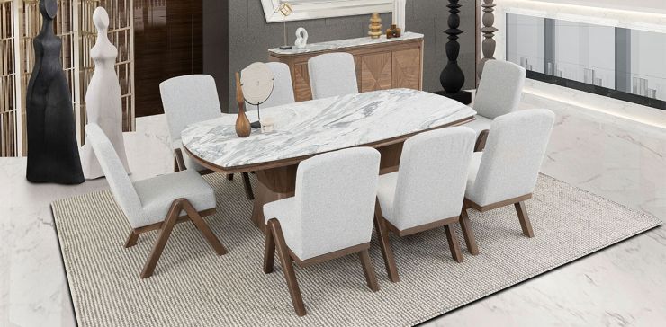 Comedor Irregular 220 Cm Luanda CL Gris 7 Piezas