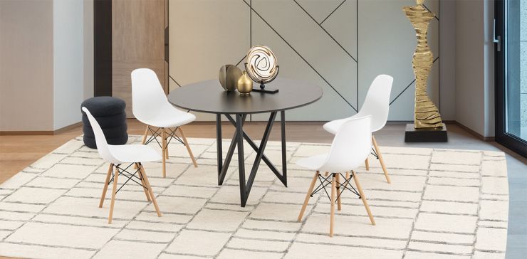 Comedor Redondo Nápoles Negro Con Sillas Atlas Blanco 5 Piezas