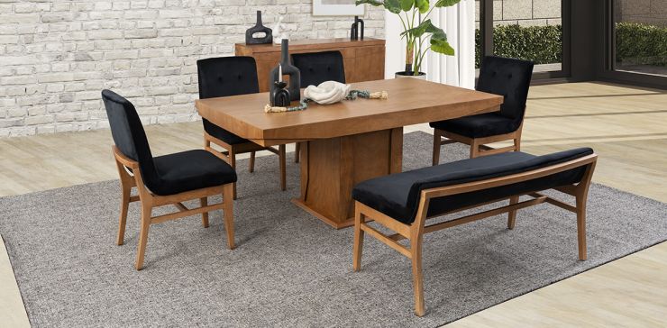 Comedor  Margot Con Sillas Y Banca Invictus Negro 6 Piezas