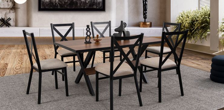 Comedor Rectangular Romeo Negro/Parota 7 Piezas