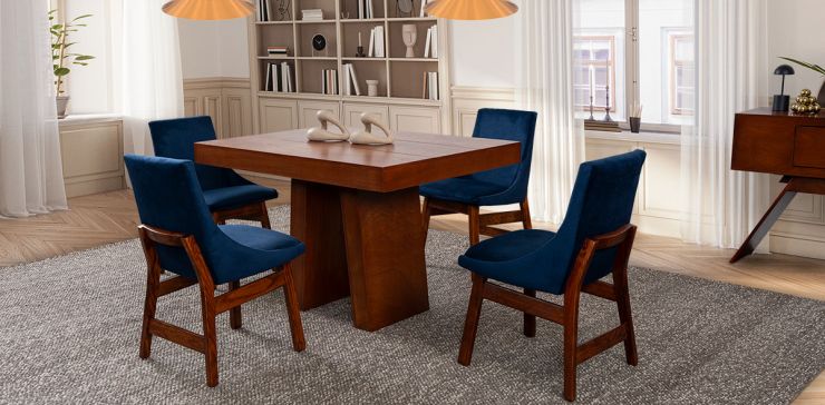 Comedor 120 Cm Odette Con Sillas Azul Marino 5 Piezas