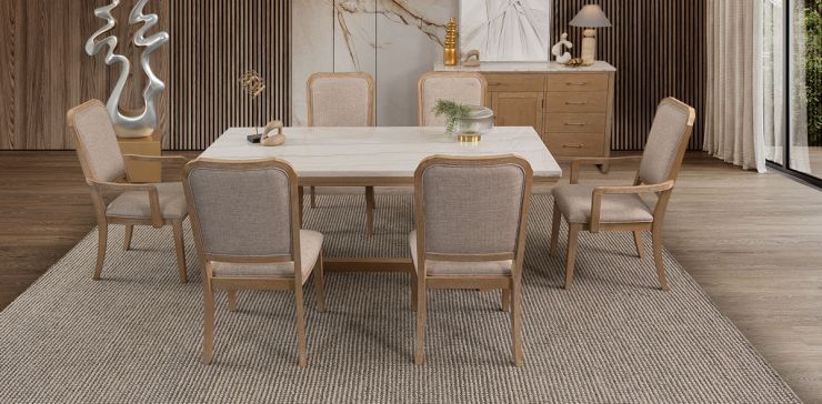 Comedor Rectangular De Mármol Elora CL Beige 7 Piezas