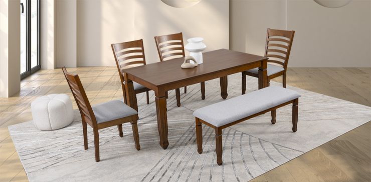 Comedor Rectangular 160 X 90 Cm Borja Café 6 Piezas