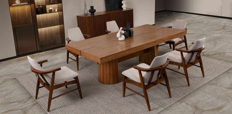 Comedor Rectangular 240 Cm Lynnea Con Sillas Cordel Beige 7 Piezas