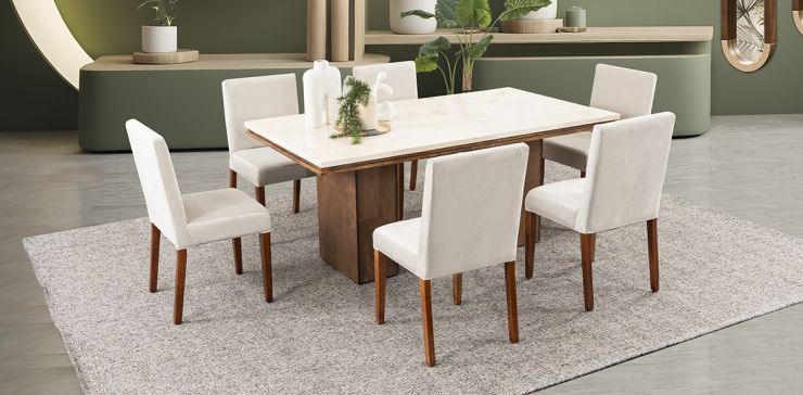 Comedor Rectangular De Mármol 180 Cm Alessia Beige 7 Piezas