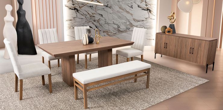 Comedor Rectangular Vanila Beige 6 Piezas