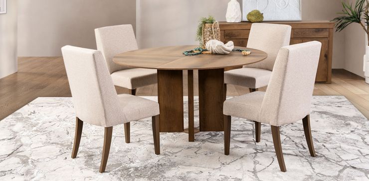 Comedor Redondo 150 Cm Anka Beige 5 Piezas