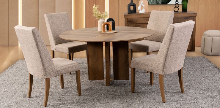 Comedor Redondo 150 Cm Anka Con Sillas Anka Mix Café 5 Piezas