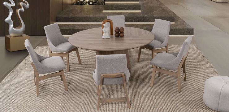 Comedor Redondo Casa Anahí Meridiani Con Sillas Odette JP Beige 7 Piezas