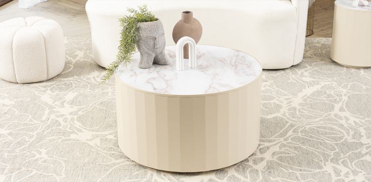 Mesa De Centro Redonda 80 Cm Casa Anahí Claire Beige