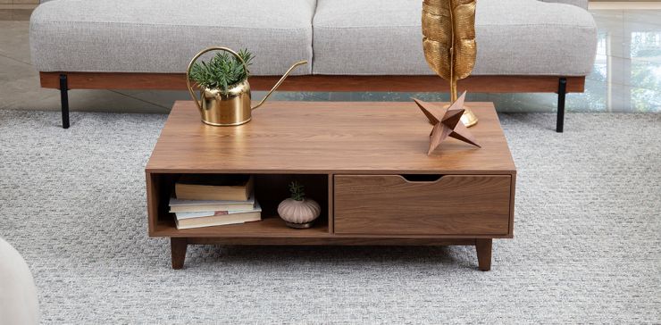 Mesa De Centro Con Cajones Nogal Brunei
