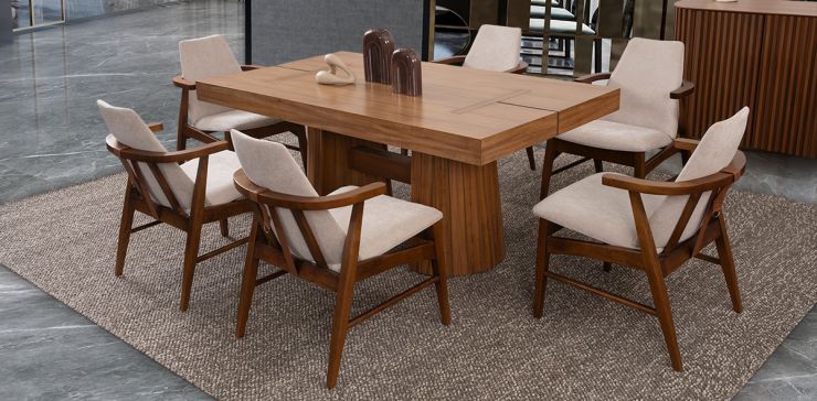 Comedor Rectangular 180 Cm Lynnea Con Silla Cordel Beige 7 Piezas