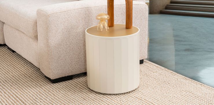 Mesa Lateral Redonda 40 Cm Casa Anahí Claire Beige/Dorado