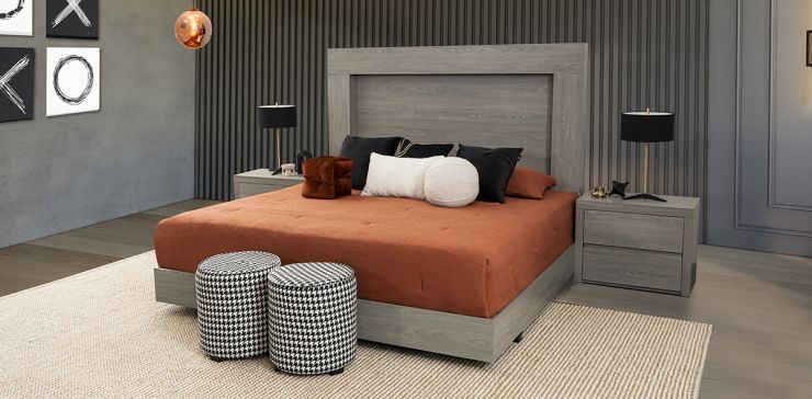 Recámara King Size Marbella Gris 3 Piezas