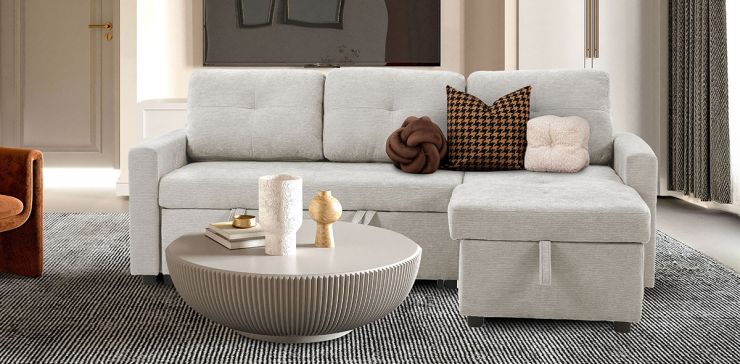 Sala Modular Derecha Con Baúl Y Cama Alta Rosh Gris