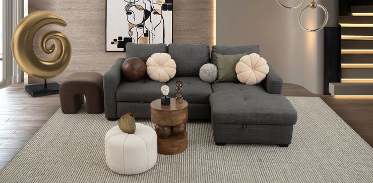 Sala Modular Derecha Con Baúl Y Cama Alta Olivia Plus Gris 