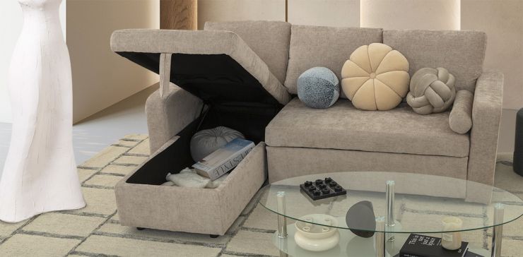 Sala Modular Izquierda Con Baúl Y Cama Alta Maia Beige