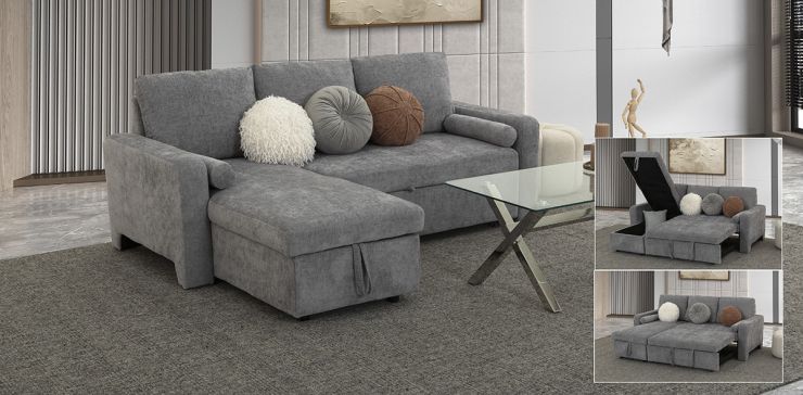 Sala Modular Con Baúl Y Cama Alta Maia Gris