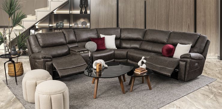 Sala Seccional Con Reclinables Eléctricos Joe Il Gris