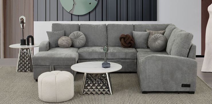 Sala Modular Con Baúl Y Cama Oculta Kubo Gris