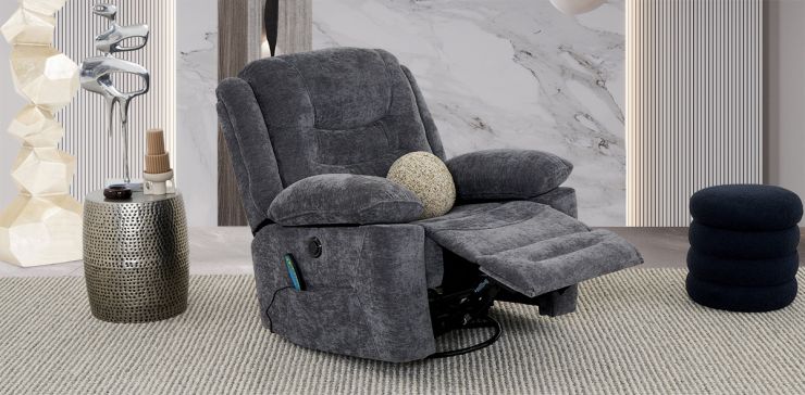 Sillón Reclinable Eléctrico Con Sistema de Masaje y Mecedora Perth Gris Obscuro