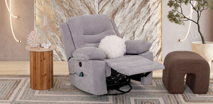 Sillón Reclinable Eléctrico Con Sistema de Masaje y Mecedora Perth Gris Claro