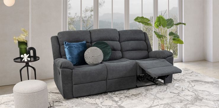 Sofá 3 Plazas Con 2 Reclinables Dublín Gris