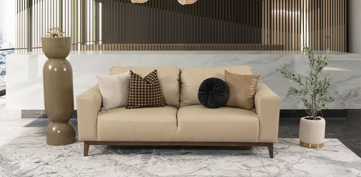 Sofá 3 Plazas Piel Littio Beige