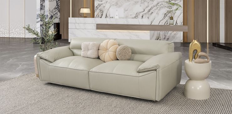 Sofá 3 Plazas Piel Wickens Gris Claro